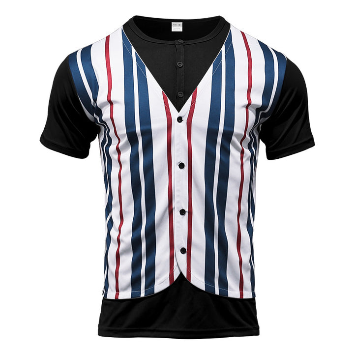 Herren Kurzarm-Henley-Shirt mit gestreiftem Design und modernem Schnitt Echoarchiv