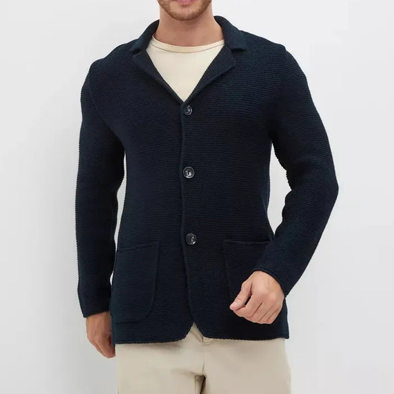 Herren grobgestrickter Strickcardigan mit Schalkragen und aufgesetzten Taschen Echo Archiv