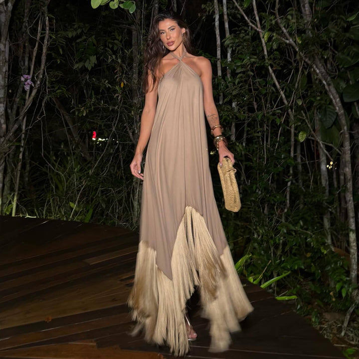 Damen Maxikleid mit elegantem Fransen-Saum und asymmetrischem Design Echo Archiv
