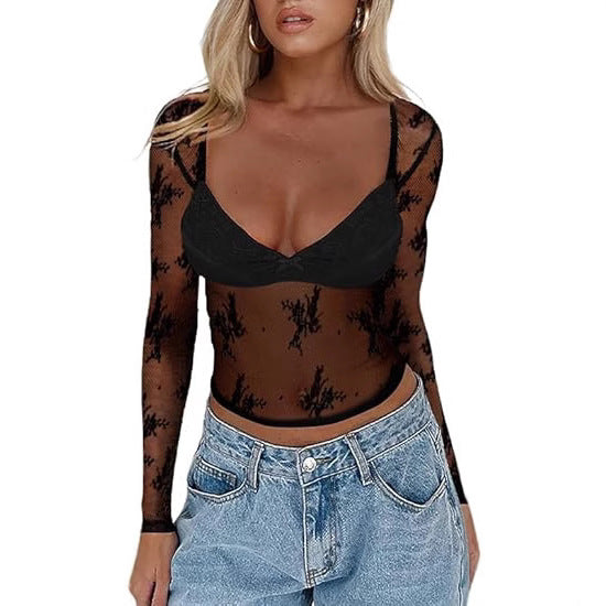 Damen Transparente Spitzenbluse mit eleganten Details Echo Archiv