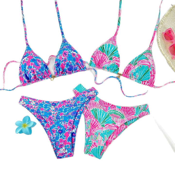 Damen Triangel-Bikini-Set mit floralen Mustern und stylischen Riemchen Echo Archiv