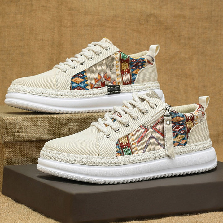 Damen espadrille-inspirierte Plateau-Sneaker mit gewebten Ethno-Einsätzen, seitlichem Reißverschluss und gedämpfter Leichtsohle Echo Archiv
