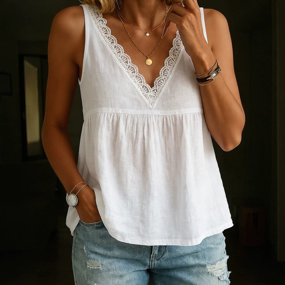 Damen lässige Bluse mit Spitzenbesatz Echo Archiv