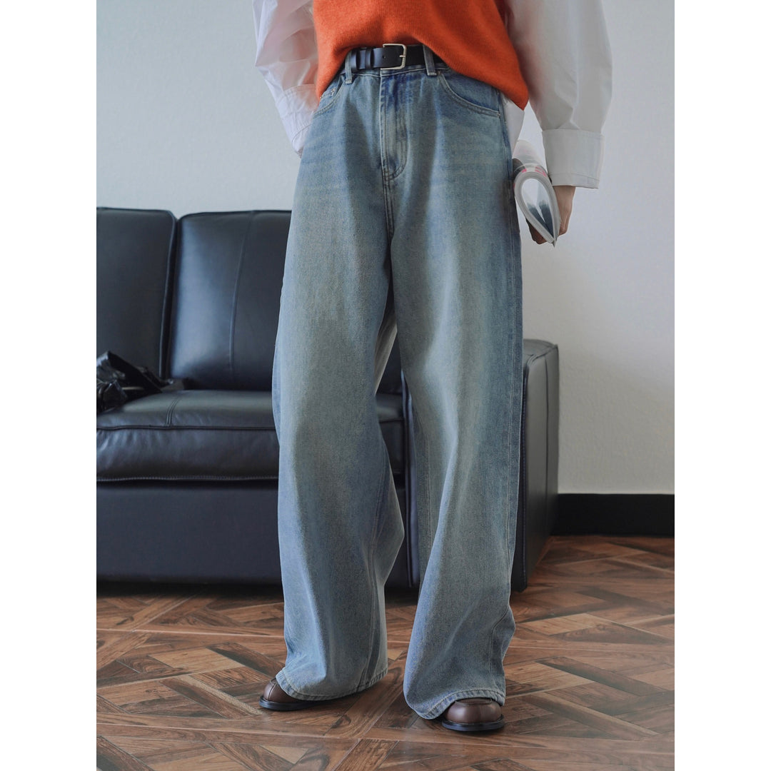 Damen Extraweite High‑Waist Denim‑Palazzohose mit verlängertem Saum Echoarchiv