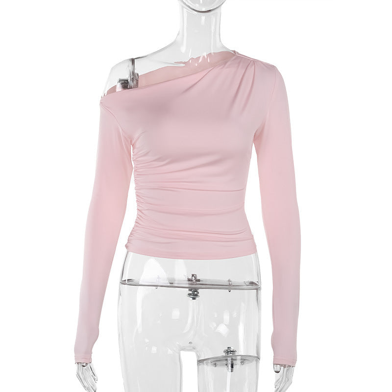 Damen Langarm-Crop-Top mit asymmetrischem Ausschnitt und Raffung Echo Archiv