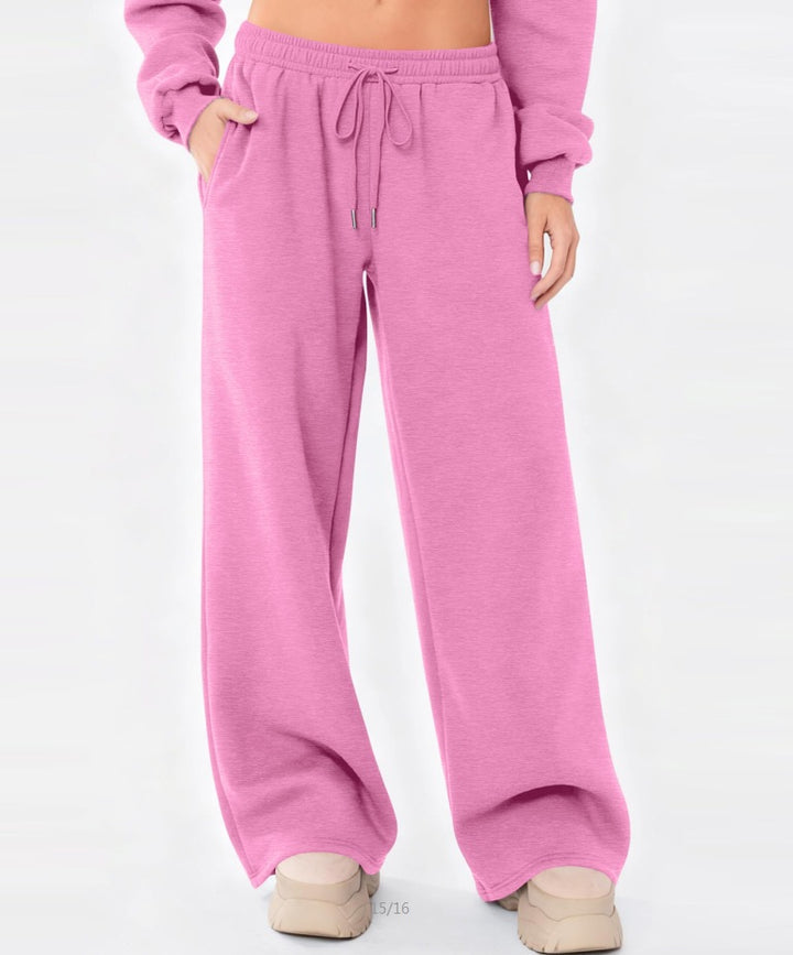 Damen weite Loungehose mit hohem Komfortbund, elastischem Tunnelzug und seitlichen Eingrifftaschen – Avélisse