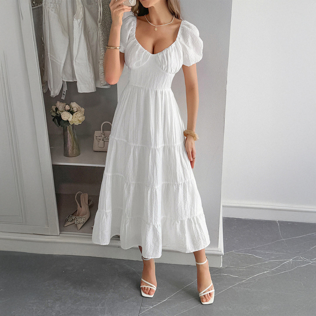 Damen Midi-Kleid mit voluminösen Puffärmeln und lässigem Schnitt Echo Archiv