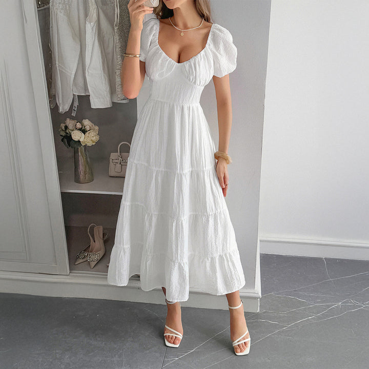 Damen Midi-Kleid mit voluminösen Puffärmeln und lässigem Schnitt Echo Archiv