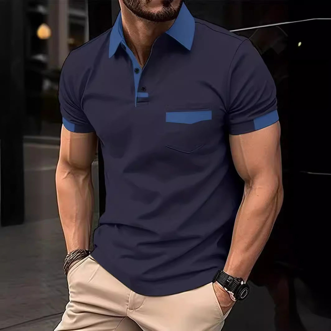Herren modisches Polohemd mit Brusttasche und Kontrastkragen Echoarchiv