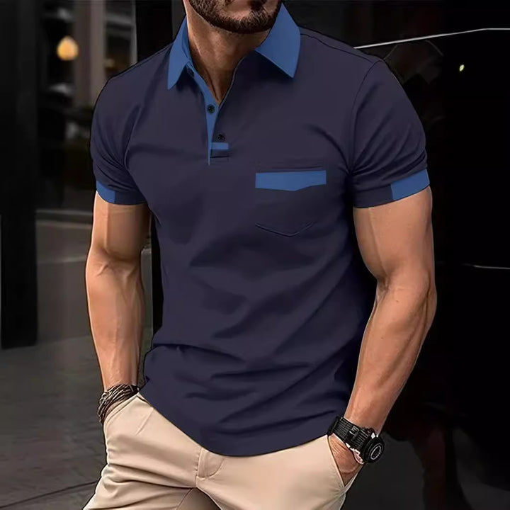 Herren modisches Polohemd mit Brusttasche und Kontrastkragen Echoarchiv
