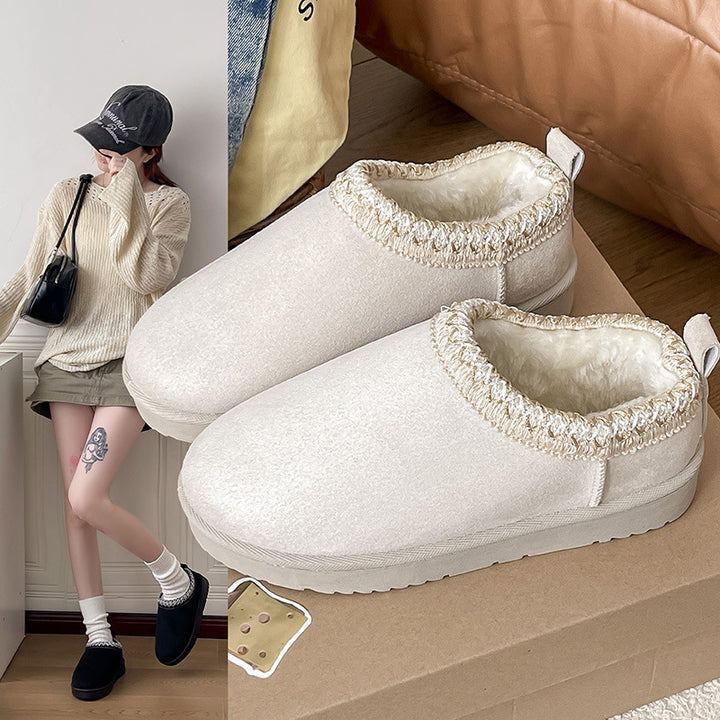 Damen Gefütterte Schlupf‑Hausschuhe im Bootie‑Stil mit Kunstfellfutter und dekorativer Zierborte Echo Archiv