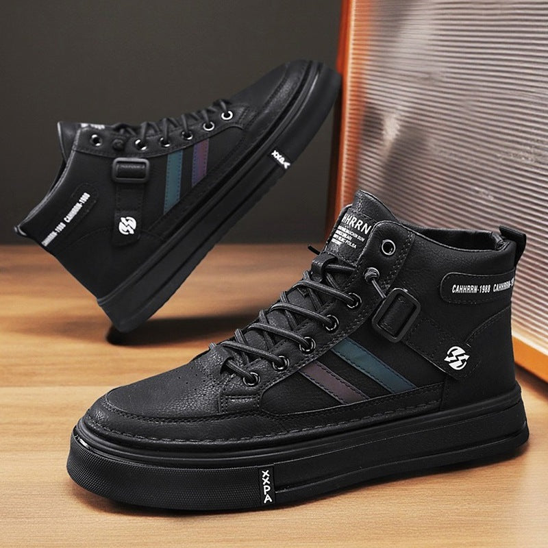 Unisex Mid-Top Street-Sneaker mit verstärkter Cupsohle, dekorativem Gurt und gepolstertem Knöchelkragen – Norré
