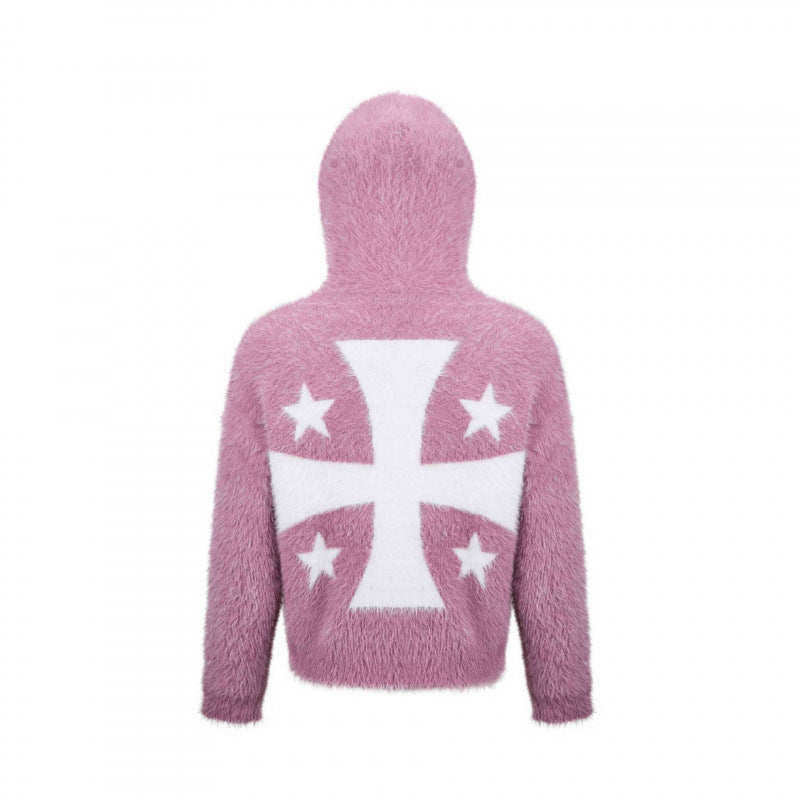 Unisex Flauschiger Kapuzenpullover mit Einhorn-Motiv und durchgehendem Reißverschluss Echo Archiv