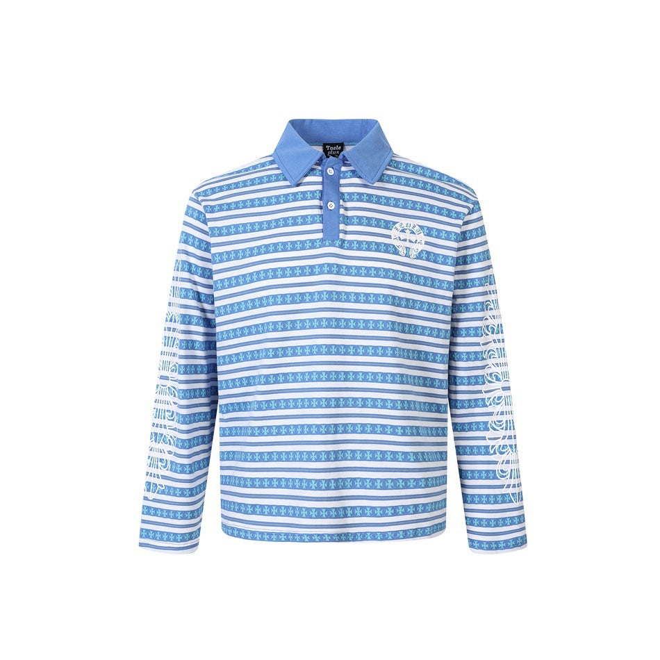 Unisex Langarm-Poloshirt mit Jacquard-Streifenmuster, Rippkragen und Logostick Echoarchiv