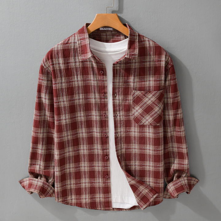 Herren Kariertes Flanell-Überhemd im Vintage‑Look mit aufgesetzter Brusttasche und legerer Passform Echoarchiv