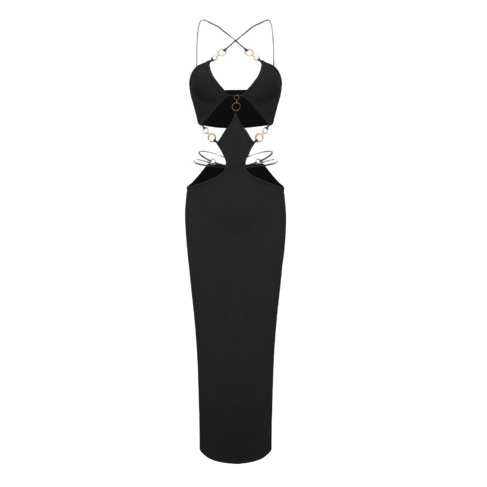 Damen Sexy Cut-Out-Kleid mit raffinierten Verzierungen und hohem Schlitz Echo Archiv