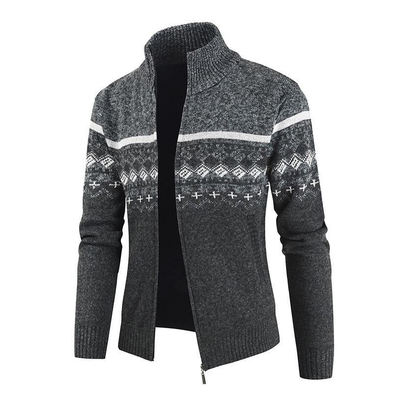 Herren modische Strickjacke mit hohem Kragen und grafischem Muster Echoarchiv