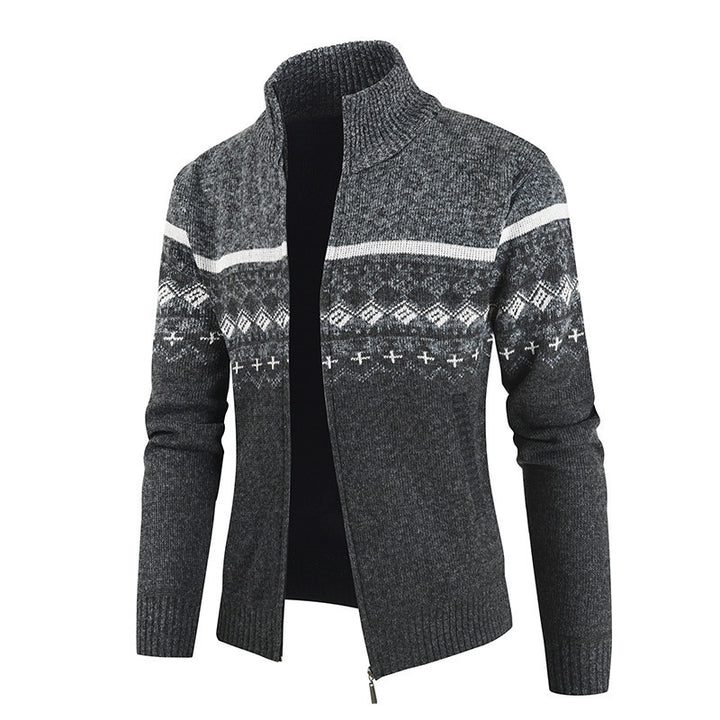 Herren modische Strickjacke mit hohem Kragen und grafischem Muster Echoarchiv