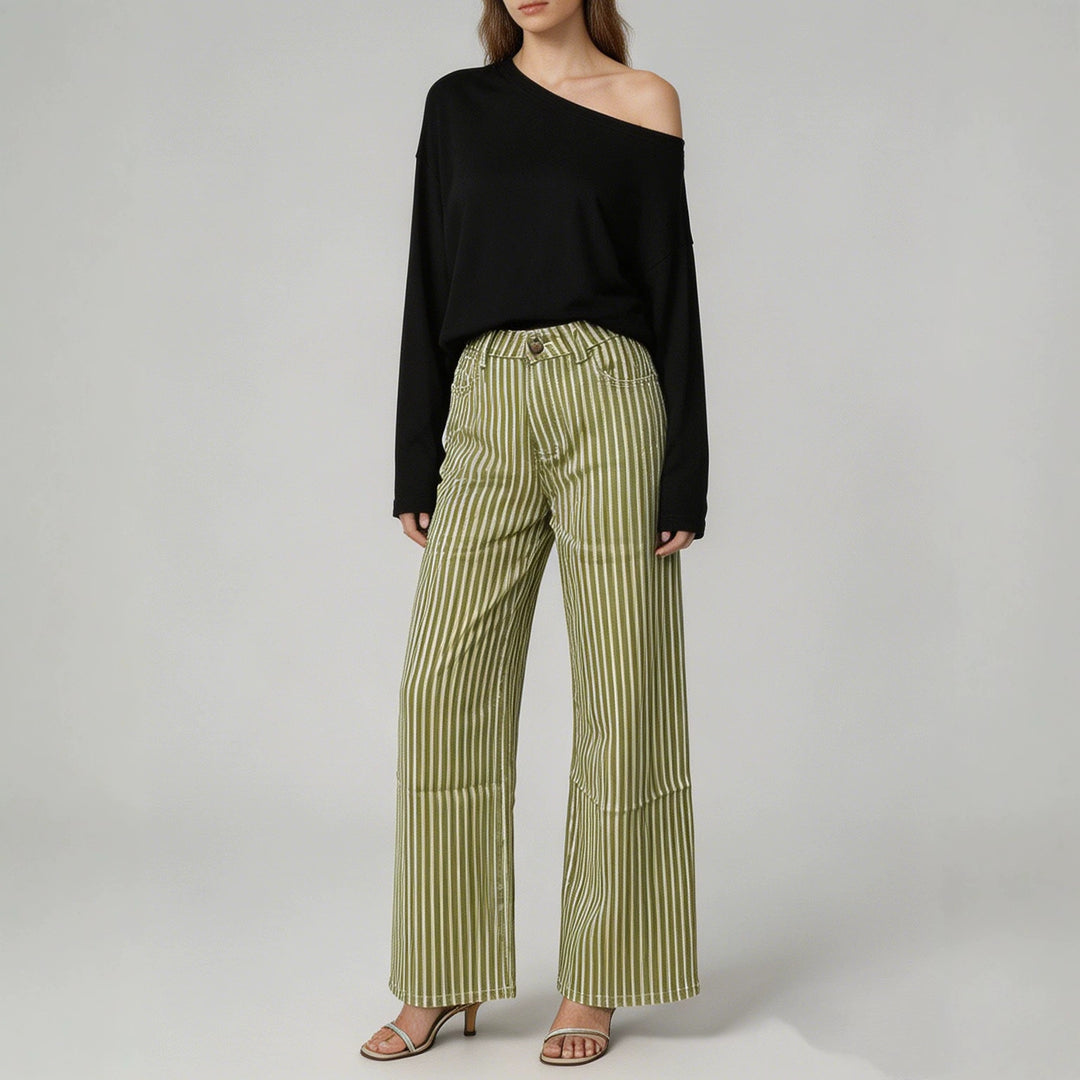 Damen nan weite High-Waist Palazzohose mit vertikalen Streifenoptik und abgesteppten Kniepartien Echo Archiv