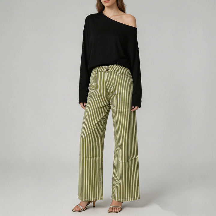 Damen nan weite High-Waist Palazzohose mit vertikalen Streifenoptik und abgesteppten Kniepartien Echo Archiv