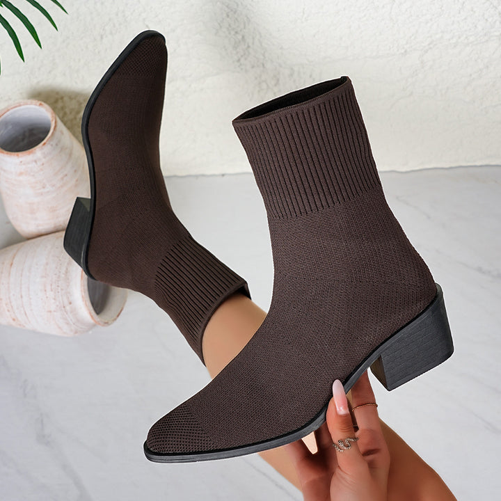 Damen Strick-Stiefelette mit sockenhaftem Schaft und mittelhohem Blockabsatz Echoarchiv