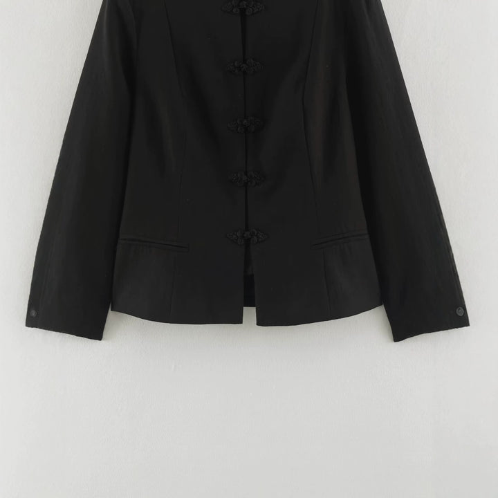 Damen Kurzjacke im Chinoiserie‑Stil mit Stehkragen und Knotenknopfverschluss Echoarchiv