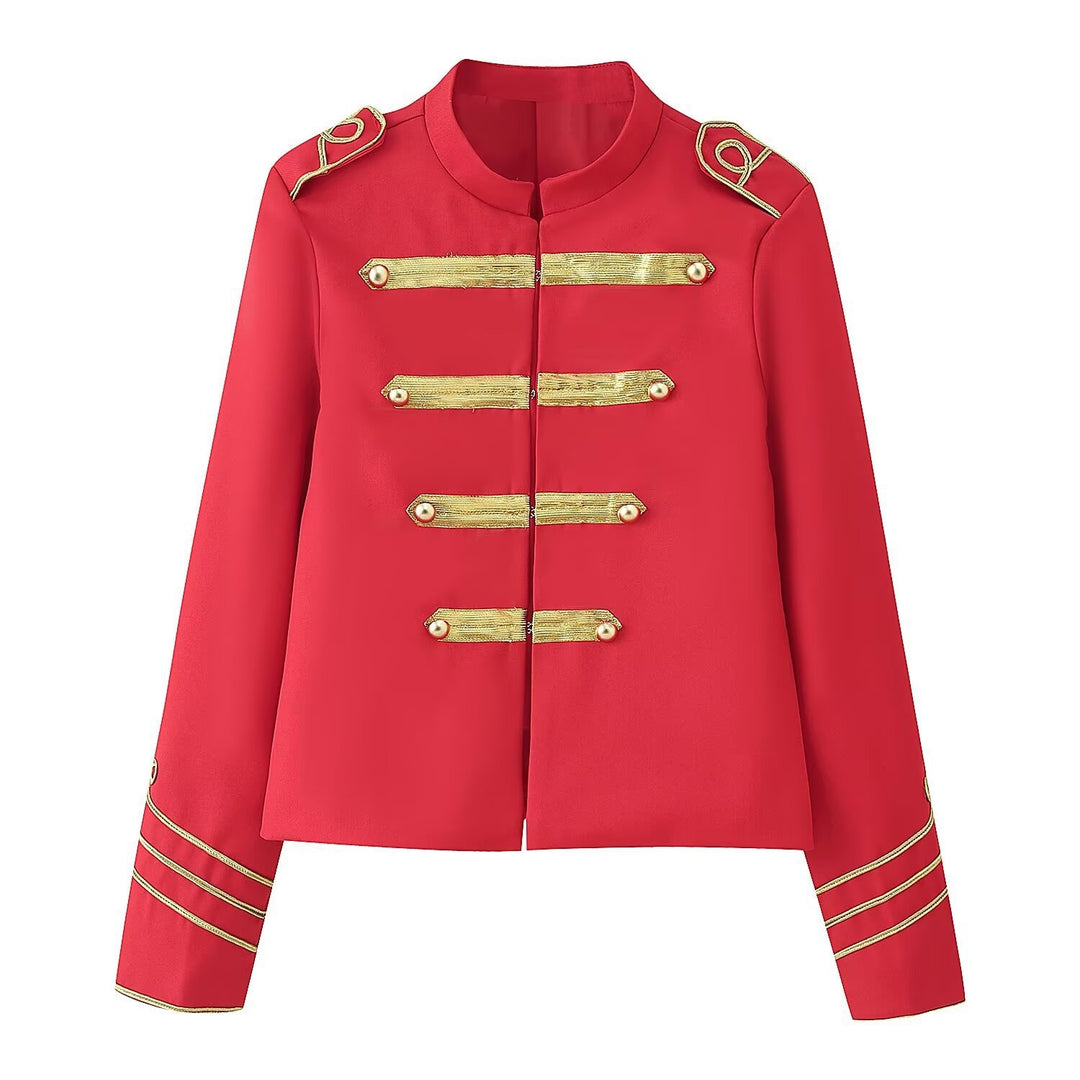 Damen Gekürzte Militärjacke mit goldbestickten Galons und Stehkragen Echo Archiv