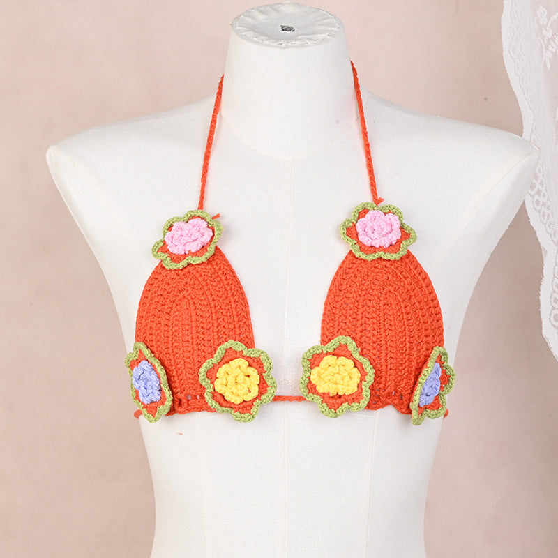 Damen Häkel-Bikini-Oberteil mit floralen Akzenten und verstellbaren Trägern Echo Archiv