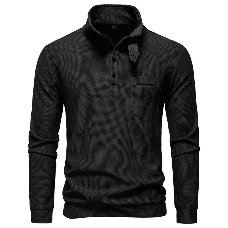 Herren Texturiertes Waffelstrick-Henleyshirt mit hohem Kragen, Knopfleiste und Brusttasche Echo Archiv