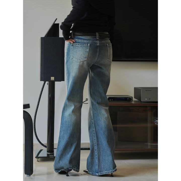 Damen Hochtaillierte Denim-Palazzohose im Vintage-Look mit weitem Bein und leichtem Schlag Echoarchiv