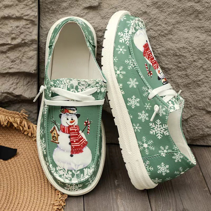 Damen Canvas‑Sneaker mit festlichem Schneemann‑Print, gepolstertem Komfortfußbett und rutschfester Gummisohle Echo Archiv