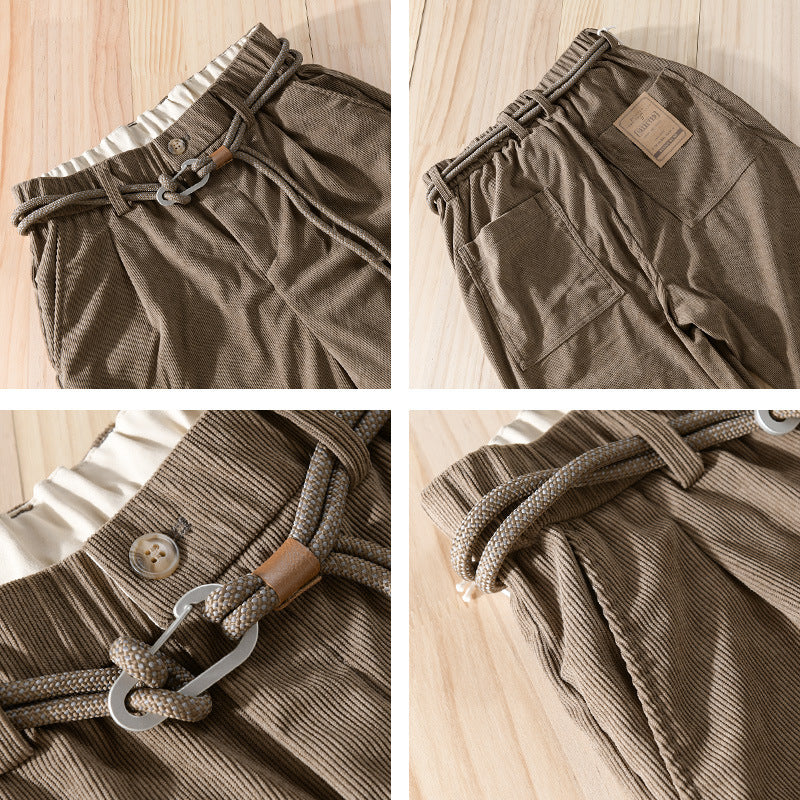 Herren Feinecord-Tapered-Hose mit elastischem Bund, Kordelzug und gekrempeltem Saum Echoarchiv