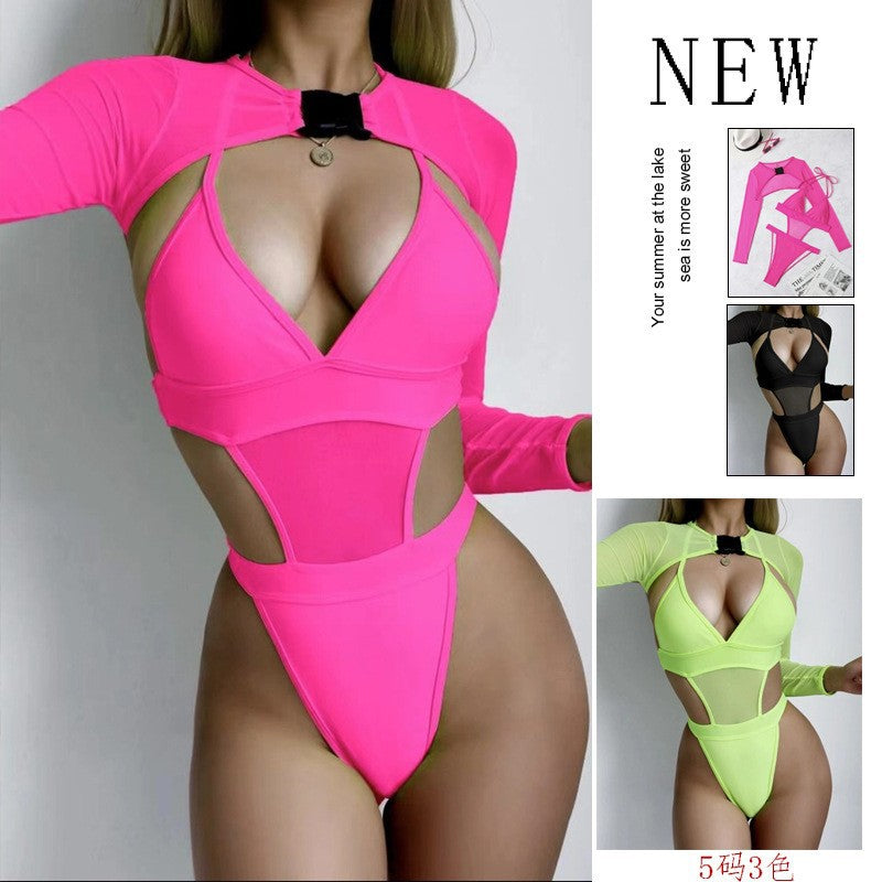 Damen Einteiler Badeanzug mit Cut-Out-Design und langem Arm Echo Archiv