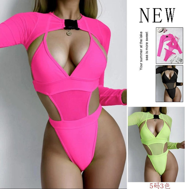 Damen Einteiler Badeanzug mit Cut-Out-Design und langem Arm Echo Archiv