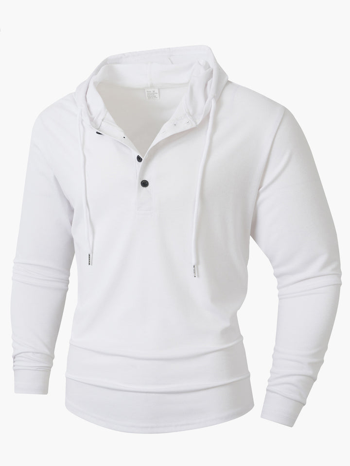 Herren lässiger Langarm-Hoodie mit komfortabeler Knopfleiste und modischen Kordeln Echoarchiv
