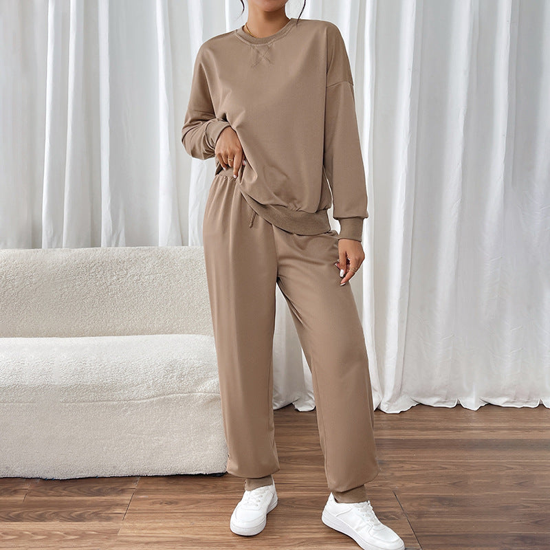 Damen Lässiges Sweat-Set mit Oversize-Rundhals und High-Waist-Hose mit Knopfmanschette Echoarchiv