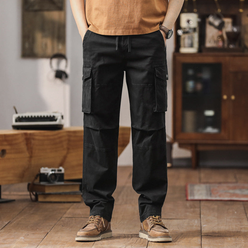 Herren Gerade geschnittene Canvas-Cargohose mit Klapp-Utility-Taschen und Kordelbund Echo Archiv