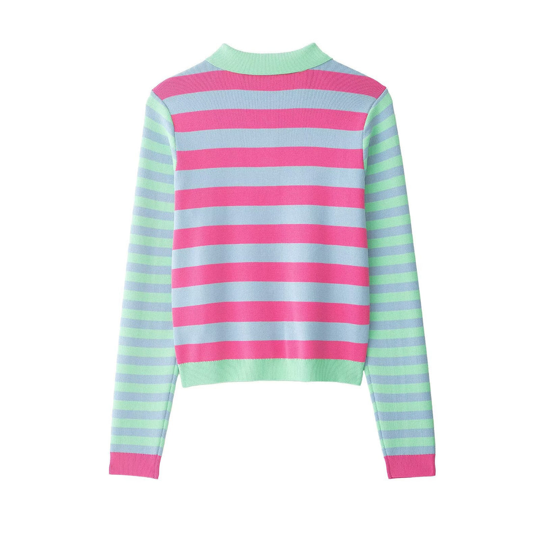 Damen Gestreifte Kurzjacke-Cardigan mit Polokragen und Knopfleiste Echo Archiv