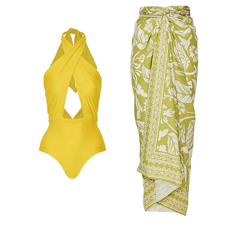 Damen Einteiler Badeanzug mit asymmetrischem Wickeldesign und aufregendem Cut-Out Echo Archiv