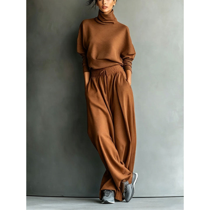 Damen Rollkragen-Loungewear-Set mit Oversize-Oberteil und weitem Gummibund-Hose Echoarchiv