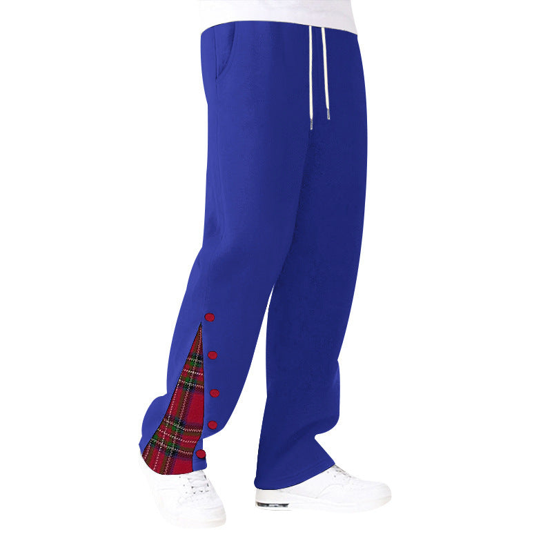 Herren bequeme Freizeithose mit seitlichen Knopfdetails und kombiniertem Karomuster Echoarchiv