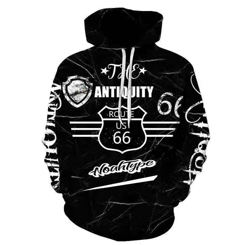Herren Kapuzenpullover mit auffälligem Route 66 Grafikdesign und hochwertigem Materialmix Echoarchiv