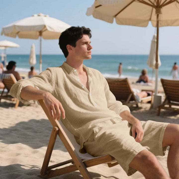 Herren lässiges Strandoutfit mit Hemd und Shorts Echoarchiv