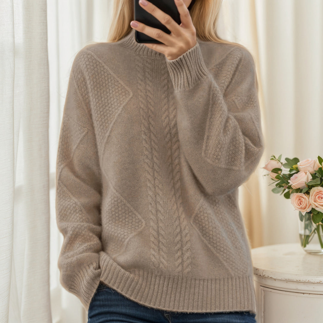 Damen nan strukturierter Oversize-Strickpullover mit Stehkragen und Rippbündchen Echo Archiv