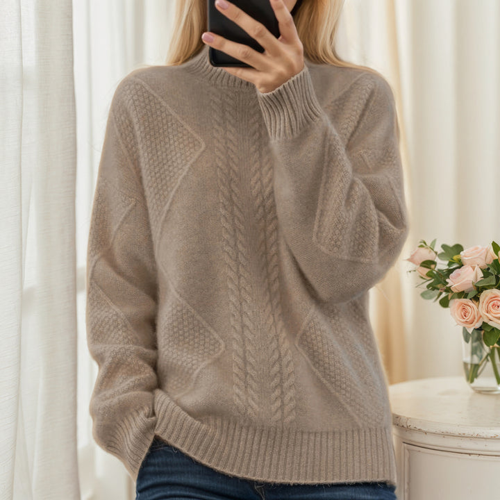 Damen nan strukturierter Oversize-Strickpullover mit Stehkragen und Rippbündchen Echo Archiv