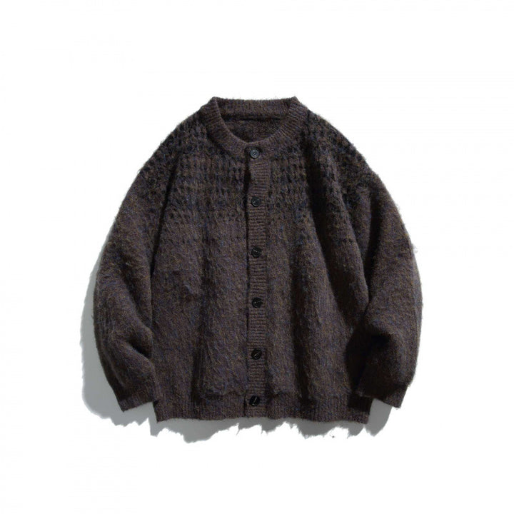 Unisex Grobgestrickte Oversize-Knopfleisten-Strickjacke aus Mohair-Mix mit Rundhals Echo Archiv
