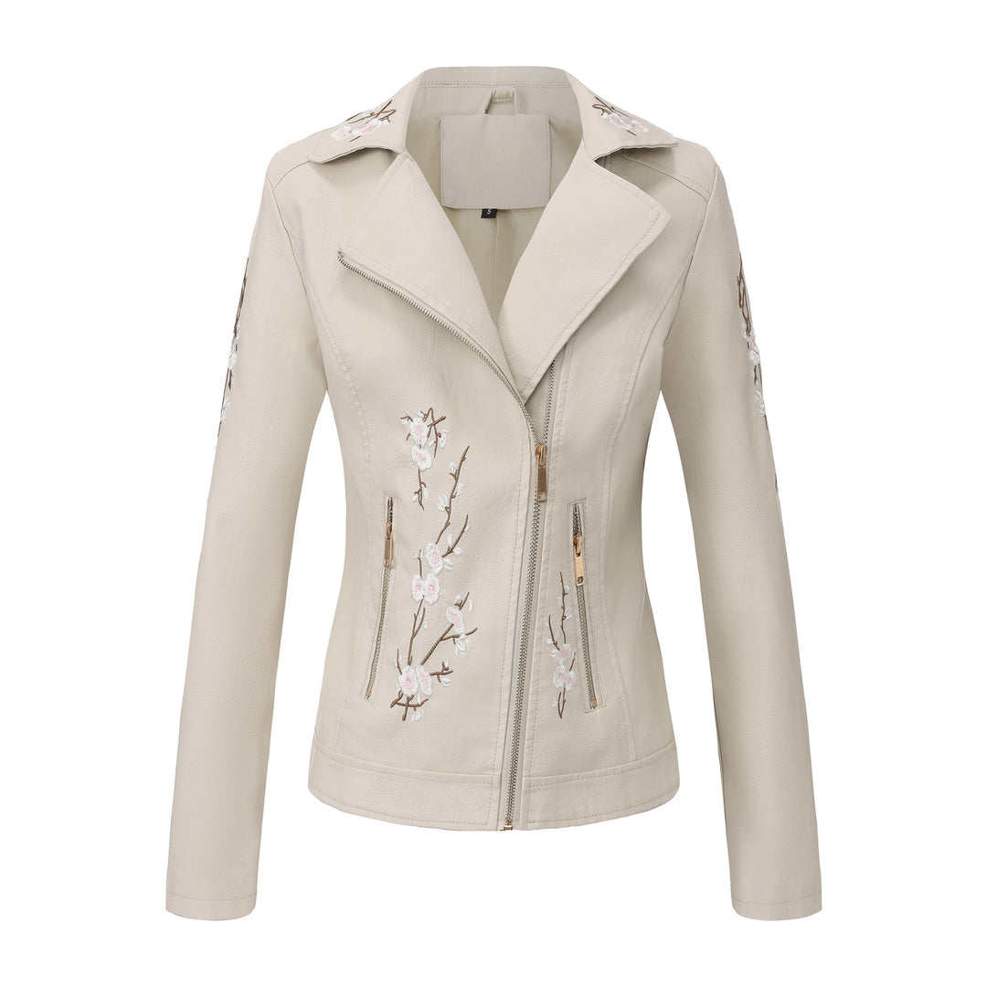 Damen nan bestickte taillierte Kunstleder Bikerjacke mit asymmetrischem Reißverschluss Echo Archiv