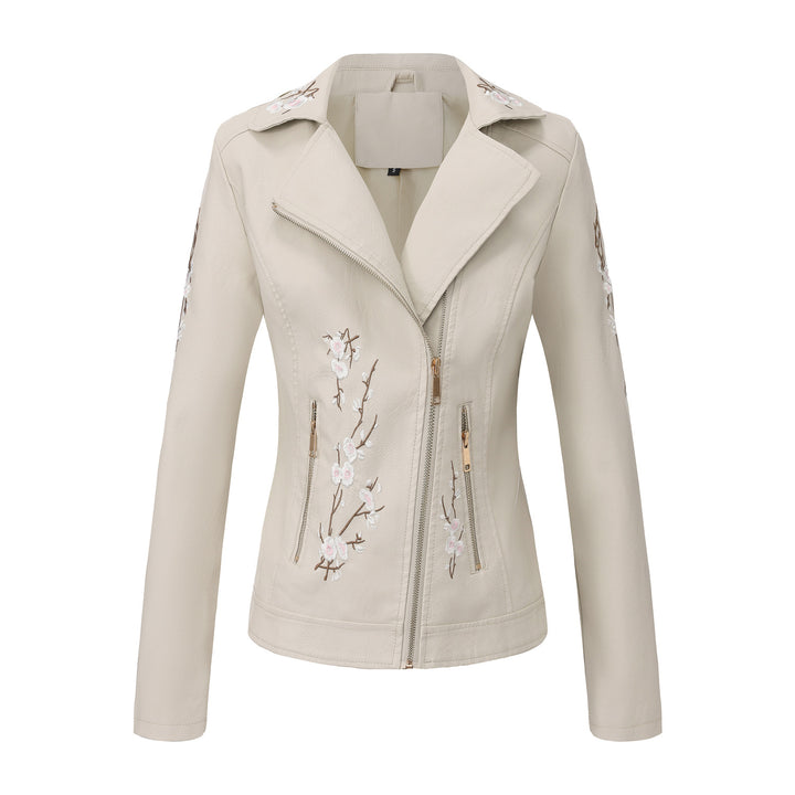 Damen nan bestickte taillierte Kunstleder Bikerjacke mit asymmetrischem Reißverschluss Echo Archiv