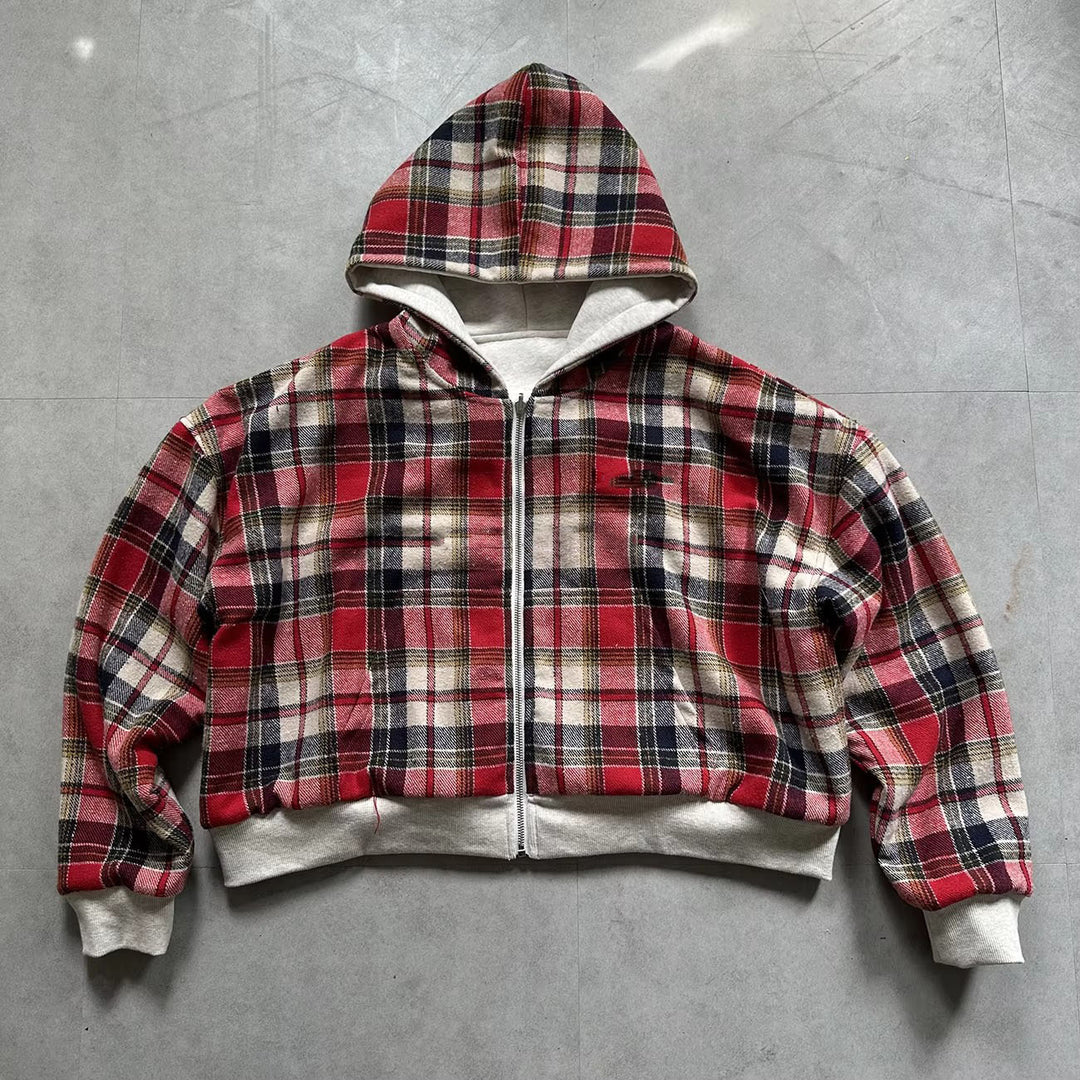 Unisex nan gefütterte Kapuzenjacke mit kariertem Flanellfutter und Reißverschluss Echo Archiv