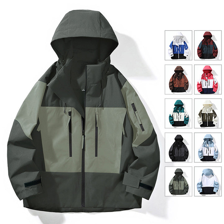 Herren Wasserabweisende Colorblock-Outdoorjacke mit Kapuze, Mehrfach-Reißverschlusstaschen und verstellbaren Bündchen Echo Archiv